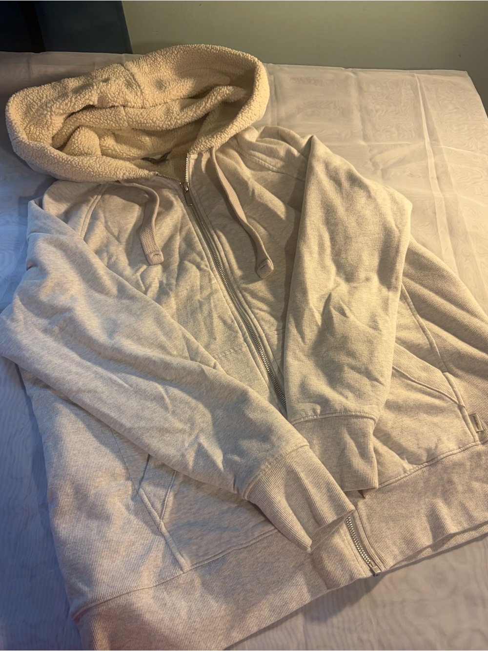 Eddie Bauer Cream Sherpa-Lined Zip-Up Hoodie